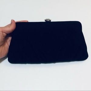60/'s Evening Bag Vintage Black Clutch Envelope Purse with Attached Coin Purse